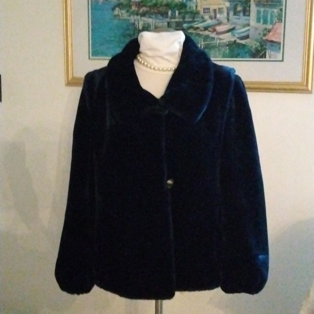 Vintage Navy Blue Plush Women's Jacket - Picture 2 of 8